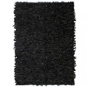 vidaXL Alfombra Shaggy Peluda de Cuero Auténtico 120x170cm Negra Decoración