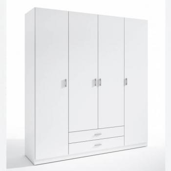 Armario 4 puertas abatibles blanco mate con 2 cajones, dimensiones 200x216 cm