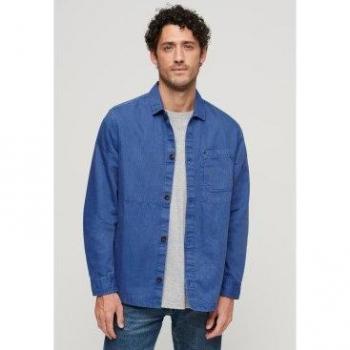 Sobrecamisa de mezcla de lino para hombre Merchant azul marino Superdry