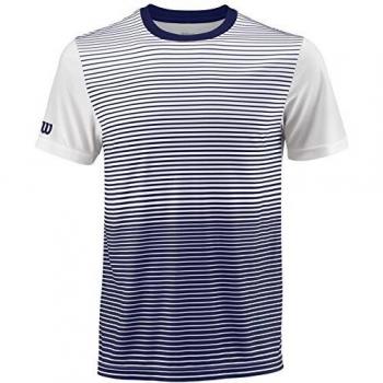 Wilson Camiseta deportiva de hombre, M Team Striped Crew, Poliéster, Azul/Blanco, Talla: L, WRA769703