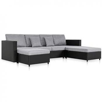 vidaXL - Sofá cama extensible de 4 plazas, piel sintética, color negro