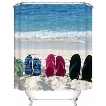 Slippers in sand Fabric Bathroom Shower Curtain with 12 Hooks 60