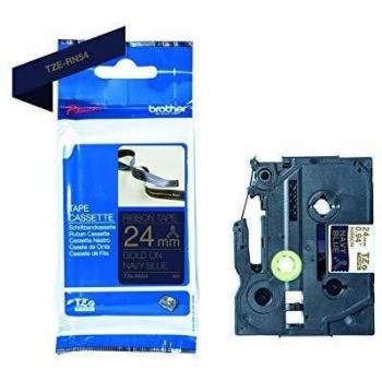 Cinta de Etiquetado Textil Brother TZe-RN54, Dorado sobre Azul Marino, 24 mm x 4 m
