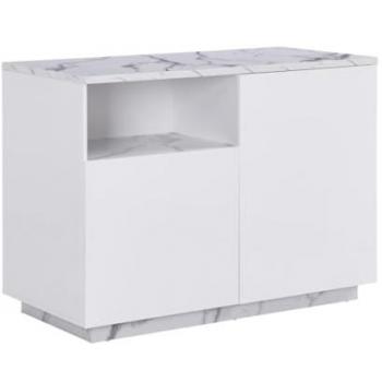 Isla de cocina central con 2 puertas y 1 estante en MDF - Efecto mármol blanco - CORELINA