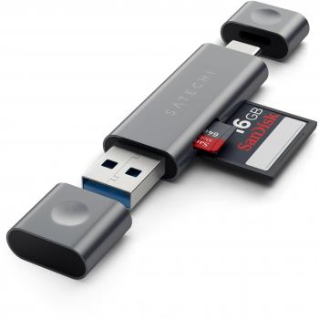 Satechi Aluminum Type-C USB 3.0 and Micro/SD Card Reader Compatible with MacBook Pro, MacBook, iMac, iMac Pro, Chromebook, Lenovo Yoga, HP - Space Gray