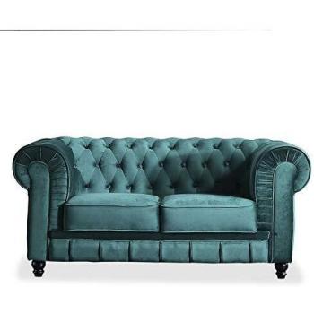 Chesterfield, Sofa de Dos plazas, Sillon Descanso, 2 Personas, Acabado en Tejido Velvet Verde y Capitone, Medidas: 166 cm