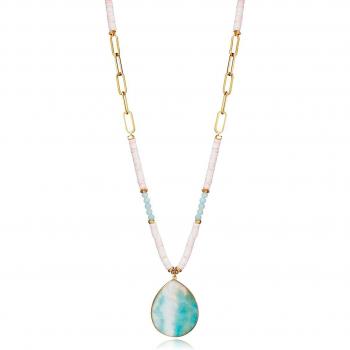 Collar Viceroy Chic en acero Ip dorado, nácar rosa y amazonitas