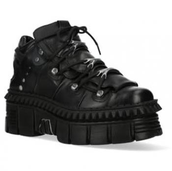 New Rock Gothic Black Leather Ankle Boots - Size EU 42