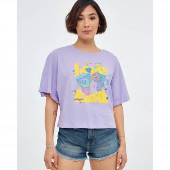 Camiseta crop de manga corta y cuello redondo con estampado gráfico INSIDE - Camiseta de mujer con dibujo frontal y manga corta