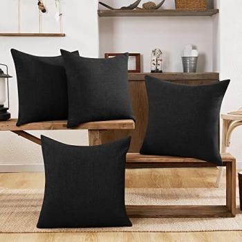 Deconovo Funda cojin de Lino para Salón 4 Piezas 50x50cm Negro