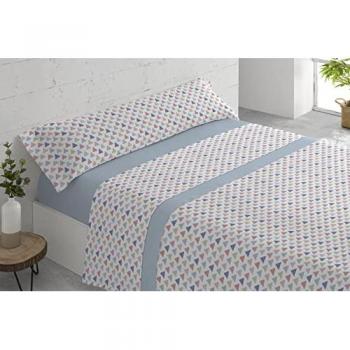 Juego de Sábanas Tres Piezas Pirámide Azul 50% Algodón - 50% Poliéster para Cama de 135 x 190 cm
