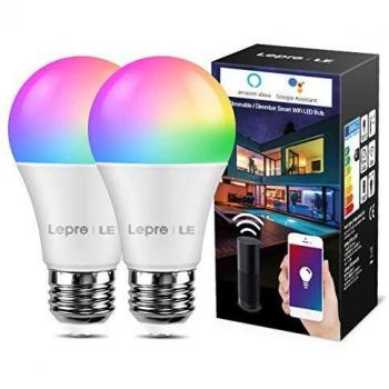 Le bombilla inteligente wifi e27 control remoto y control de vozregulable rgb y luz blanca calida funciona con alexa and google home 806lm 9w60w no se requiere hub paquete de 2