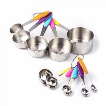 Jarra medidora Cuchara medidora Set, 10 – Vaso medidor de acero inoxidable cuchara medidora con el mango de silicona para cocina cocinar Hornear