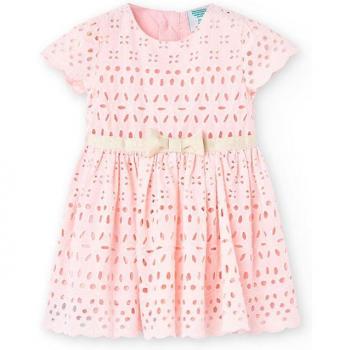 Vestido de niña en tejido bordado de manga corta - Boboli