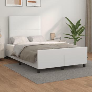 Cama con cabecero de cuero sintético blanco 120x200 cm