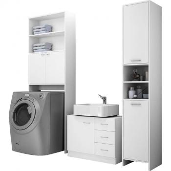 Conjunto de muebles de baño blanco Deuba - Casaria Set de muebles para baño Mueble del lavabo Armario alto para lavadora Armario alto Estantería de baño Blanco