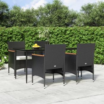 5-Piece Black Garden Dining Set with Cushions