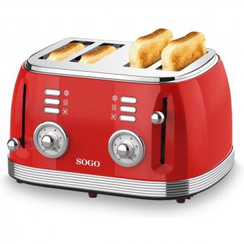 Tostadora Retro 4 Rebanadas 1500W Roja