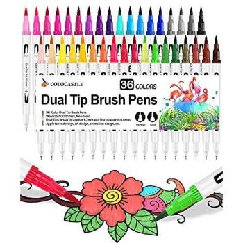 Rotuladores Lettering Brush Pen, 36 Colores, Acuarelables Marcadores para Adultos, Bullet Journal, Caligrafía, Libros para Colorear, Arte Dibujo Punta Pincel 1-2mm y Punta Fina 0.4mm