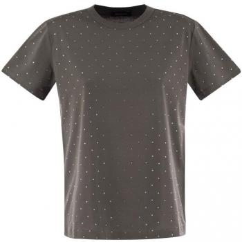 Fabiana Filippi Women's Grey Cotton T-Shirt with All Over Embroidery and Stud Embellishment, Size 40