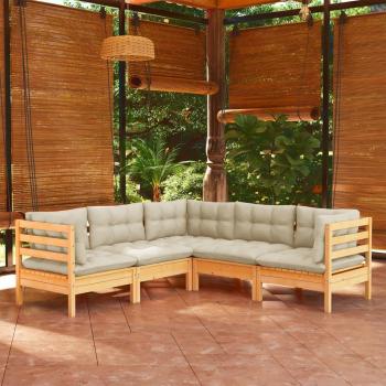 5-Piece Garden Lounge Set with Cream Cushions Solid Pinewood