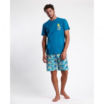 Pijama corto de hombre de punto de color azul con diseño de piña