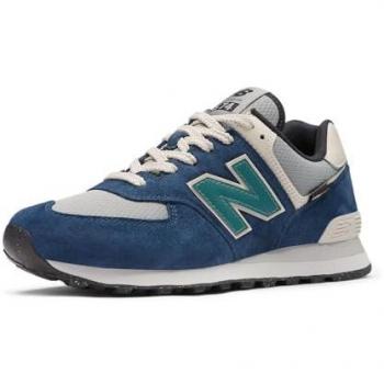 New Balance 574 Unisex Sneakers in Blue/Grey/Green, Leather, Size 46.5