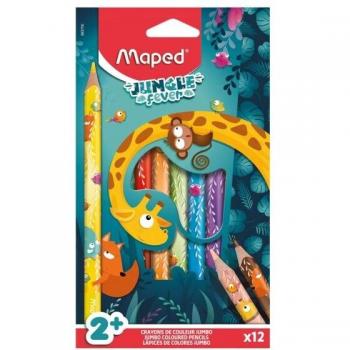 Lápiz Maped Jumbo Jungle Fever 12 Colores Triangular para Niños