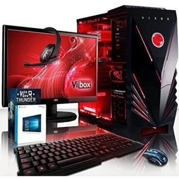 VIBOX Centre Paquet 4LW Gaming PC - 4,0GHz CPU 4-Core AMD, GPU GTX 1050, Avanzado, Ordenador de sobremesa para oficina Gaming paquete con juegos 2, con monitor, Windows 10, Iluminaciàn interna rojo