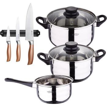 San Ignacio Toledo Batería de Cocina 5 Piezas + Set 3 Cuchillos Acero Inoxidable con Barra Magnética Aptas para Inducción