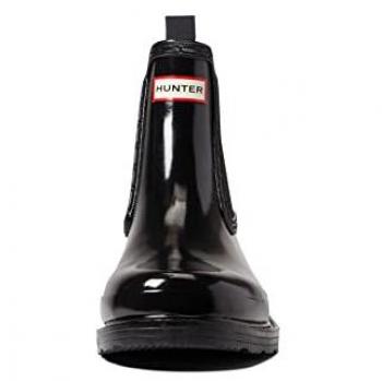 Hunter Women's Commando Gloss Black Rubber Chelsea Ankle Boots - Size 7