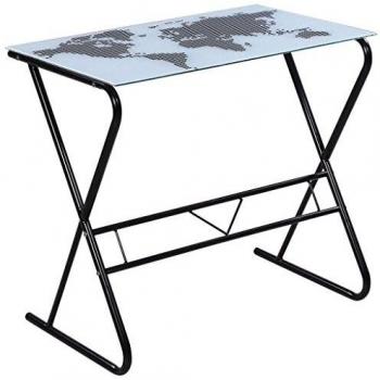vidaXL Escritorio Estampado Mapa del Mundo Marco Oficina Estudio Tablero Despacho Salón Dormitorio Sala de Estar de Hierro de Cristal Templado