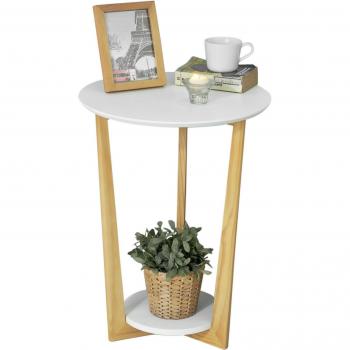 SoBuy Mesa Auxiliar con 2 Estantes Mesita de Noche Mesa de Café Mesa de Centro Consola H60 cm FBT52-WN