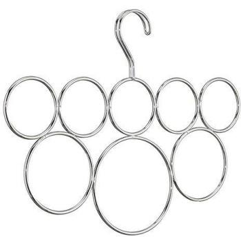 iDesign Perchas ahorra espacio, organizador de pañuelos antiarrugas de metal, colgador de accesorios con 8 anillos para chales, corbatas o cinturones, plateado