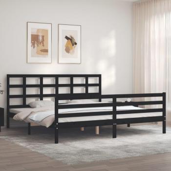Cama de madera maciza con cabecero negro 200x200 cm
