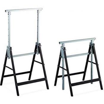 Caballetes Plegables Relaxdays para Mesa y Bricolaje, Acero Resistente, Altura Regulable 80-130 cm, Soporta hasta 200 kg, Negro-Plateado