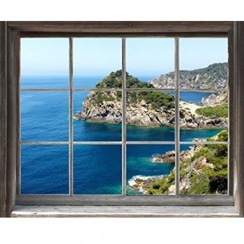 Plage Falsa Ventana Adhesiva Vistas al Mar, Tela, Multicolor, 75x3x60 cm