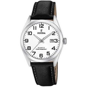 Reloj Festina Classics F20446/1 para Hombre con Esfera Blanca, Caja de Acero Inoxidable Negra de 40 mm y Correa de Piel Negra