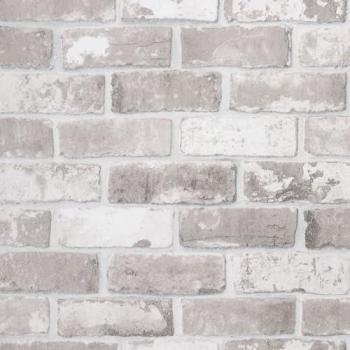 Papel pintado 3D no tejido estampado de ladrillo gris, dimensiones 10x0,53 m