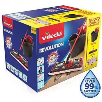 Vileda - Sistema de limpieza para todo tipo de suelos, con cubo, escurridor y soporte, incluye un paño de microfibra - Color negro/rojo