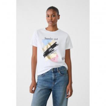 Stradivarius Metallic Graphic Tee White M