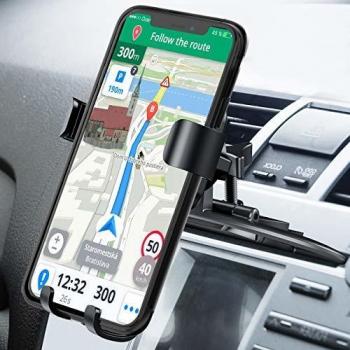 Mpow soporte movil coche cd soporte de movil para coche gravedad bloquee y suelte automaticamente coloque su telefono y saquelo en un segundo compatible con telefonos con pantallas de 47z 68z