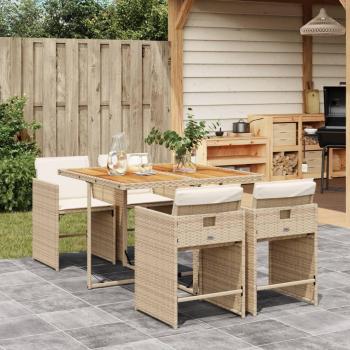 Set de almuerzo de jardín de 5 piezas con cojines Polyrattan Beige