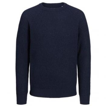 Jersey de punto azul marino de cuello redondo para hombre, elástico y cómodo, talla XL