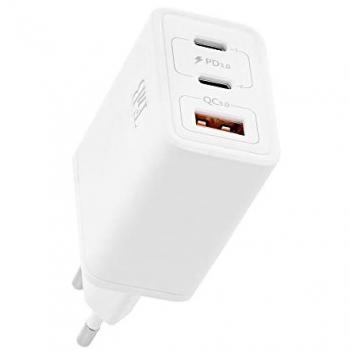 Cargador Rápido 65W con 3 Puertos USB (2xUSB-C PD + 1xUSB-A QC) - Blanco