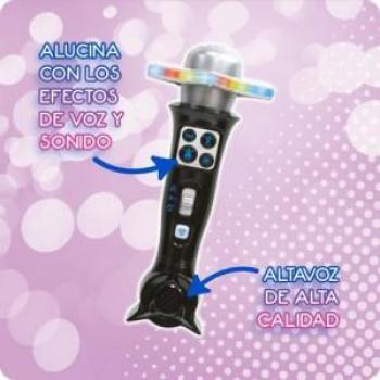 Micrófono Inalámbrico DEQUBE 916D00039 Karaoke Disco Bluetooth con Distorsionador de Voz, Efectos y Luces Brillantes