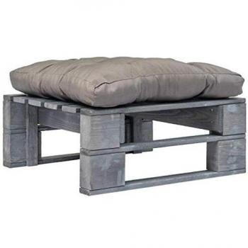 vidaXL Otomana de Jardín de Palés con Cojín Gris Madera Gris Mobiliario de Patio Exterior
