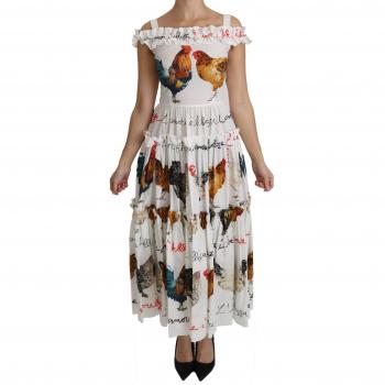 Dolce & Gabbana White Rooster Sheath Midi Cotton Dress - IT38|XS, Elegant Rooster Sheath Midi Dress, Size: 2XS, Summer Dresses, female, Color: White