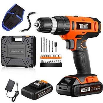Taladro Atornillador 20V, LOMVUM Taladro con Percusión de Función, 2 * 2,0Ah Batería de Litio,Maxima Torsión 60N.m, Luz LED, 1h Carga Rápida, 27 Accesorios