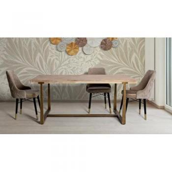 Mesa de Comedor Fija Bisenti, Estante de Cocina, Consola Rectangular Dorada y Marrón, 180x90 h78 cm